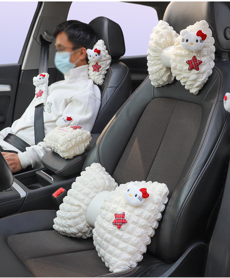 Car Headrest Neck Pillow for Girls, Cute Car Cushion, Interior Accessories, Car Seat Lumbar Support, Shoulder Protector, Tissue Box