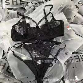 SHEIN情趣内衣性感蕾丝诱惑三点式文胸内裤女透明睡衣套装shein