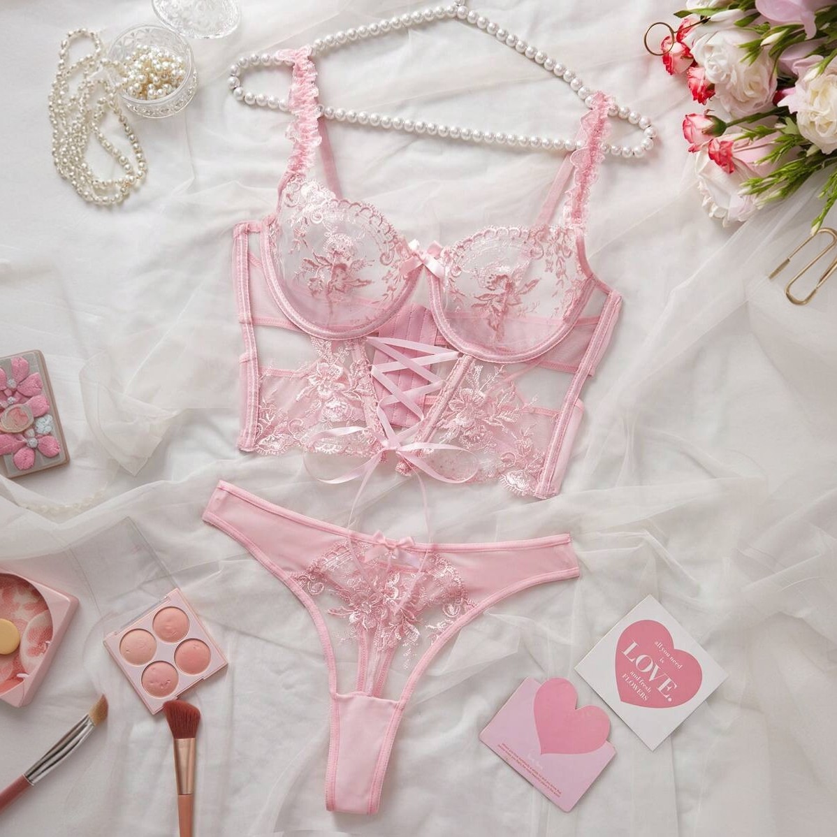 2025 European and American Cross-Border Fashion New Sexy Lace Temptation Hot Girl Pure Desire Comfortable Breathable Bra Set