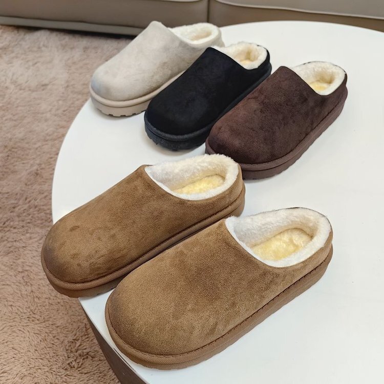 Cross-border foreign trade large size autumn and winter new vintage foreign trade flat short snow boots suede slip-on cotton slippers for women