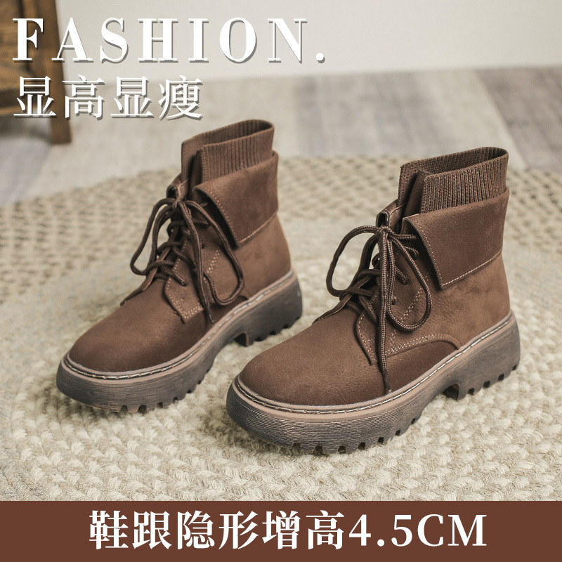 2024 British Suede Martin Boots Women's Autumn and Winter European and American Thick-soled fleece-lined Ankle Boots Soft Leather Round Toe Middle Boots Children