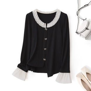 plus size women's 2024 autumn new chubby girl French temperament sweater slimming