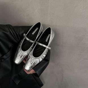 Flat Silver French-Style Spring and Autumn Niche Women's Shoes 2025 New Popular Model with Dress Mary Jane Evening Shoes
