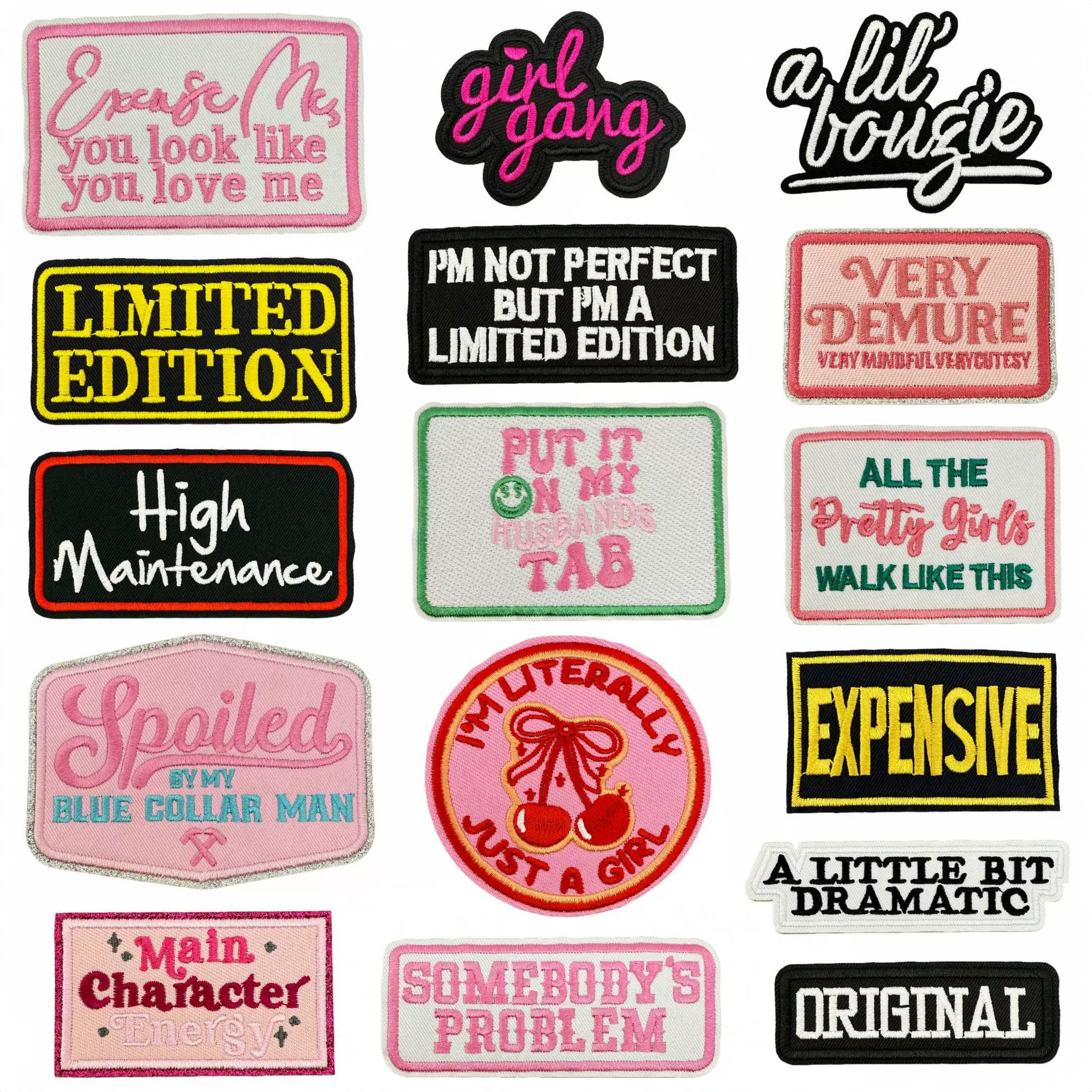 个性卡通英文刺绣布贴长方形补丁徽章布标熨烫服装辅料电脑绣花标