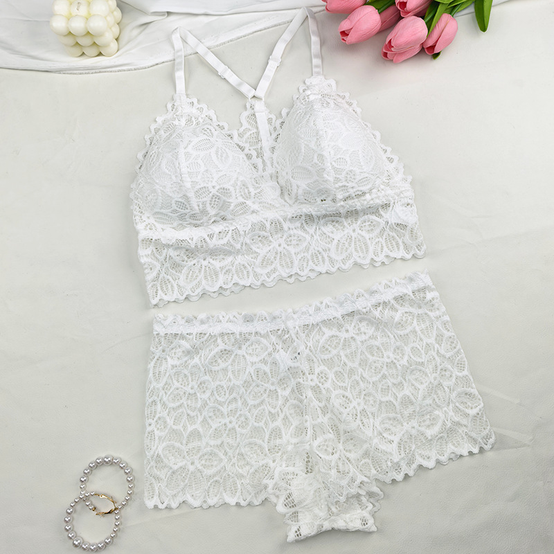 2025 nueva agencia transfronteriza de flores de mujer encaje ajustable correa de hombro bra de empuje y conjunto de pantalones