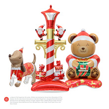 圣诞节派对装饰拍照背景汽球4D立体站圣诞路灯小熊卡通铝膜大气球