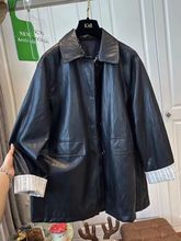 胖黑色卷边皮衣女外套斤中长款新款休闲加大码衣行秋