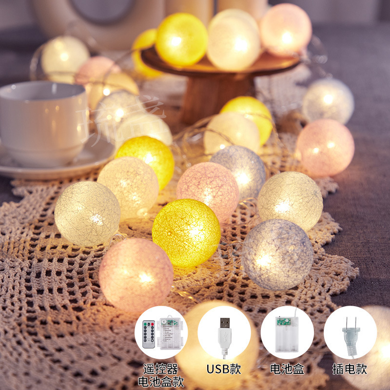 Led Cotton String Lights Christmas Holiday Ins Style Bedroom Decoration Confession Ball Lights Small Colorful String Lights Glowing Light Strip