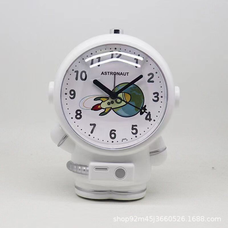 Reloj despertador de voz de los niños de dibujos animados mudo luminoso moda estudiante creativo astronauta asiento reloj noche perezoso cama reloj