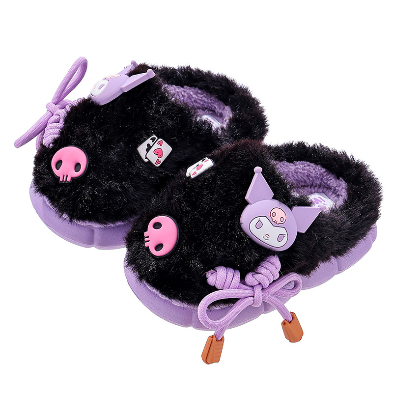 Sanliou zapatillas de algodón de invierno para niños, niñas y niños, antideslizantes, sensación de pisar excrementos, calor y tercife para padres e hijos, zapatos de algodón de tacones para niños