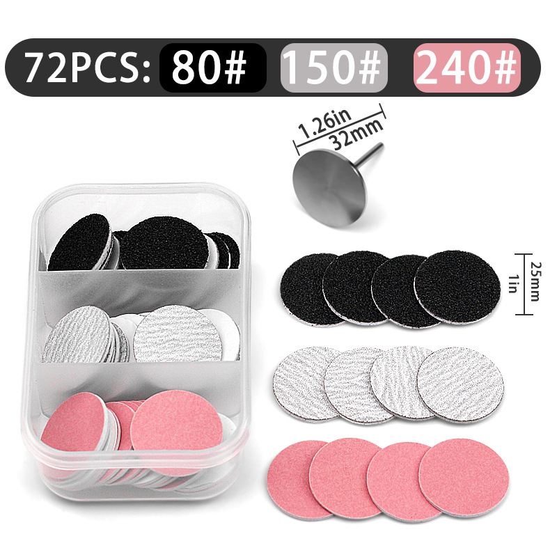 Tabletas de lijado de uñas, lijado de uñas de tres colores, lijado de pies, herramientas para quitar las plantas de los pies, 72 piezas, lijado de armaduras de eje en caja