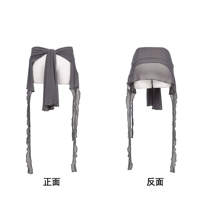 Gray fringed mesh top [can be worn twice and can be worn around the waist] / One size fits all