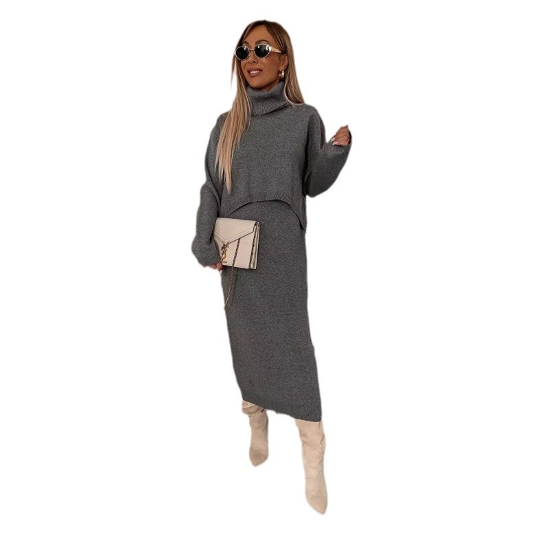 2024 Autumn Winter New European American Cross-Border Women's Lazy Style Knitted Sweater Elegant Half Skirt_voghion.com