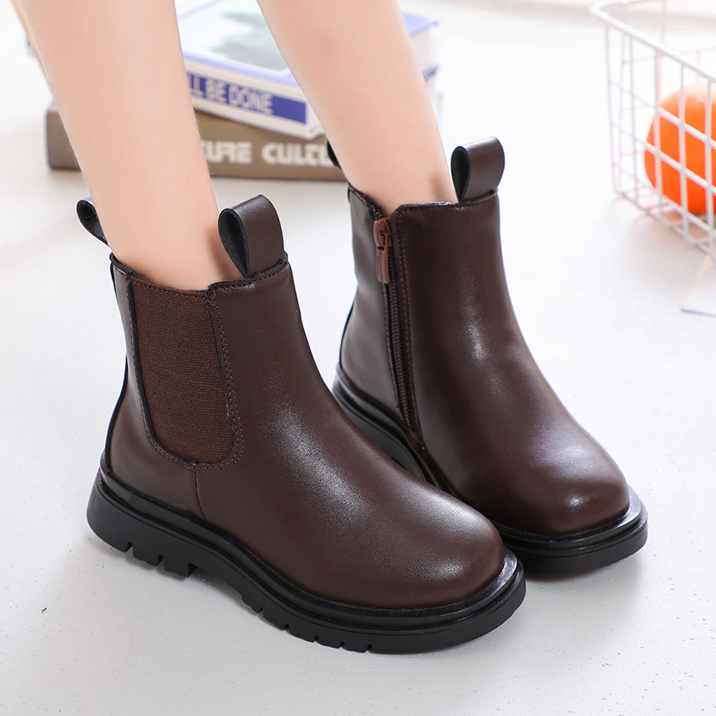 Kinderschuhe Herbst und Winter 2024 neue lässige feste Farbe mittlere große Leder weiche Sohle einzelne koreanische Version_voghion.com