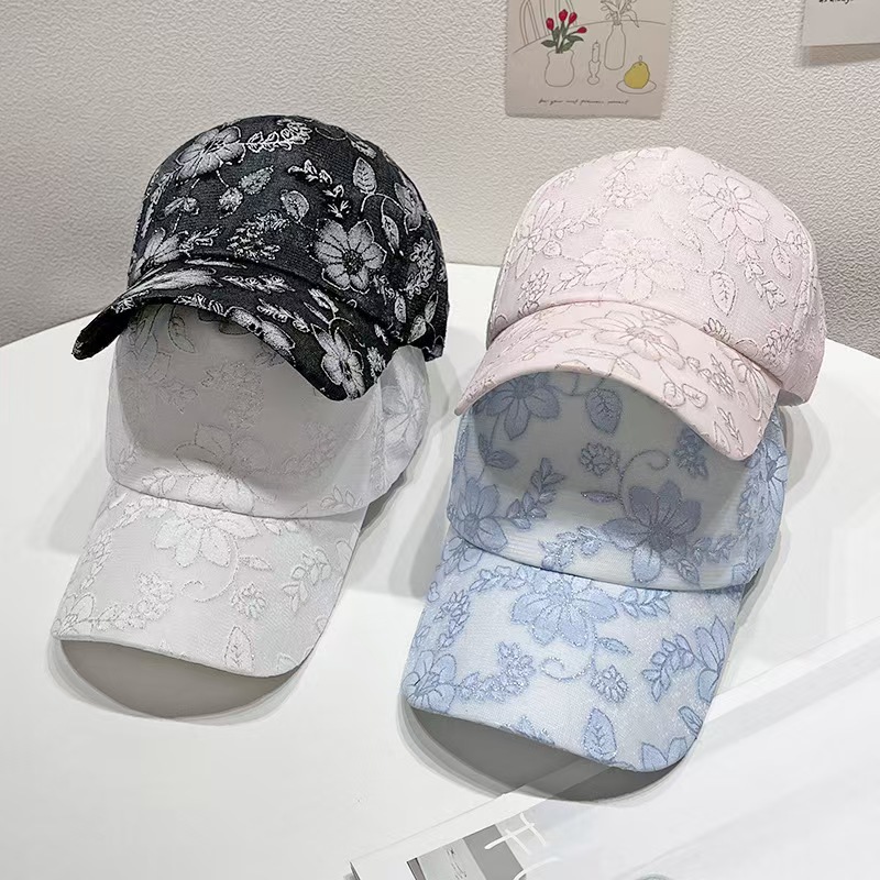 众美春夏新品蕾丝闪粉花朵网帽棒球帽鸭舌帽太阳帽