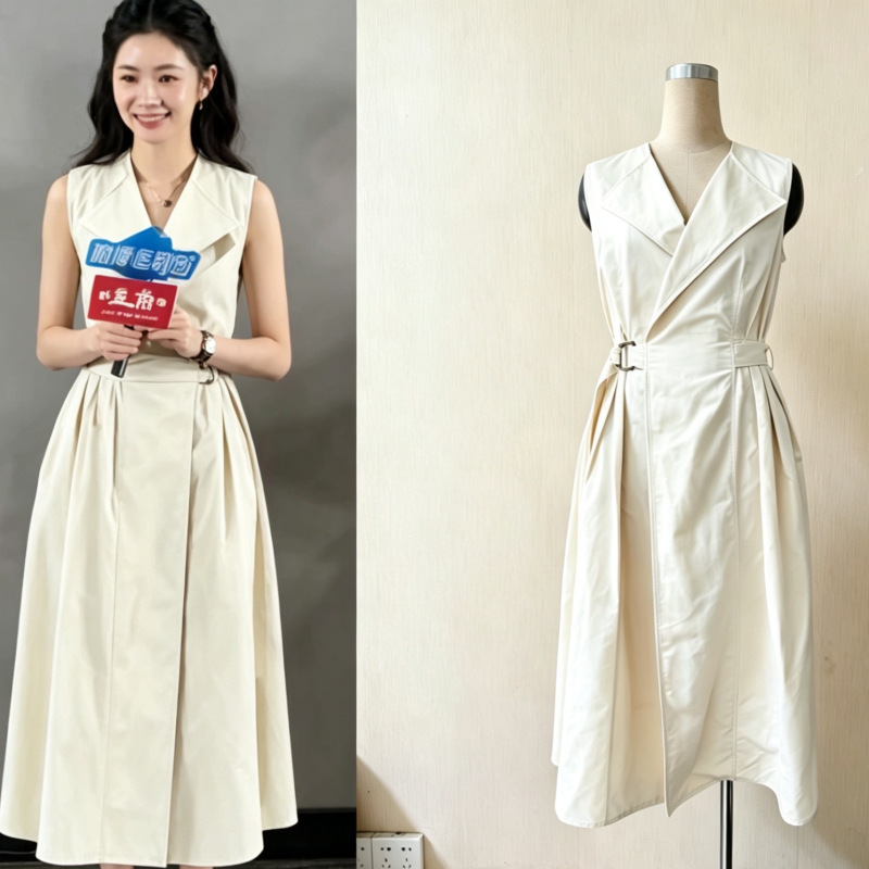 Liu Hao Cun's Same Style Sleeveless Suit Collar Dress for Women, Summer 2026 New Model, Waist-Cinching, High-End Trench Coat-Style Dress