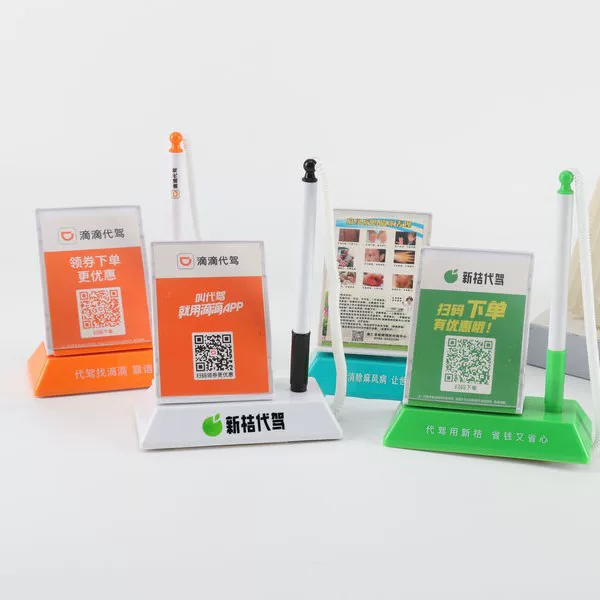Fixed desktop office pen with cord, adhesive front desk signature pen, bank counter pen, can be printed with QR code for display