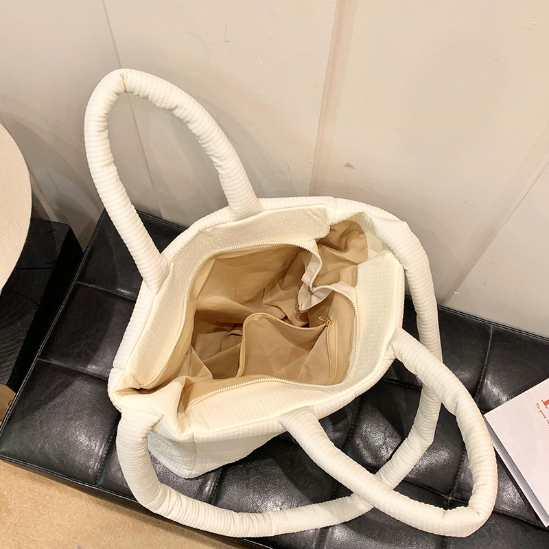 High quality texture tote bag nylon cotton bag large capacity shoulder messenger bag soft plaid handbag down bag_voghion.com