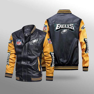 2022 men's vintage PU leather jacket printed jacket Philadelphia Eagle gift loose personality jacket leather jacket