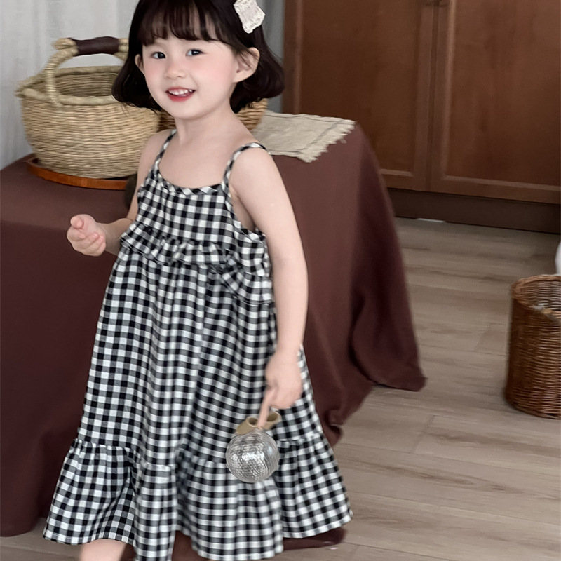 Xi Fan 2025 Spring New Girls' Large Plaid Ruffled Skirt Children's South Korea Children's Wear Sleeveless dress