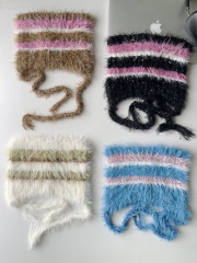 彩色復古手工編織保暖毛絨帽子女秋冬可愛仿水貂絨護耳針織毛線帽