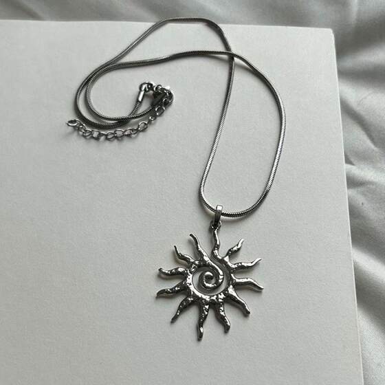stainless steel tribal spiral sun pendant necklace on snake chain bohemian y2k minimalist handmade