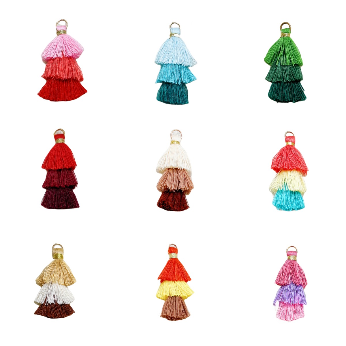 Direct Sale from the Manufacturer: Three-Layer Tassel Pagoda Color-Blocking Cotton Thread Tassel DIY Handmade Clothing and Bag Mixed-Color Chinese Style Pendant