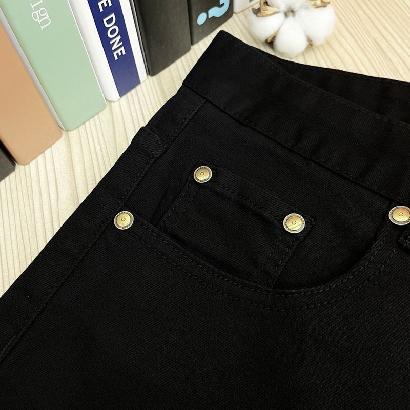 高端刺绣牛仔裤男春夏新款黑色弹力修身小脚裤休闲潮流韩版长裤子