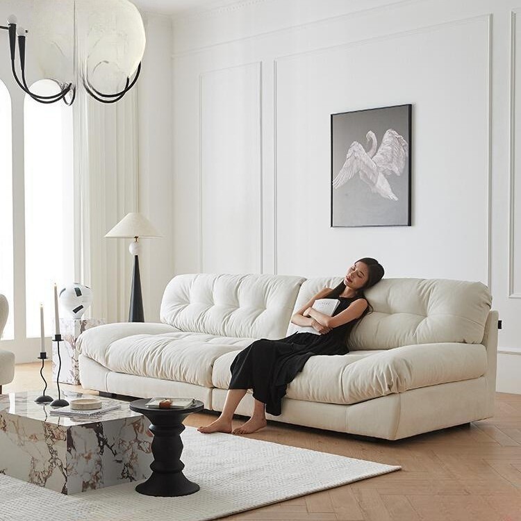 Foshan Factory Wholesale Custom Sofa Modern Cloud Sofa Fabric Living Room Italian Retro Straight Row Cream Sofa