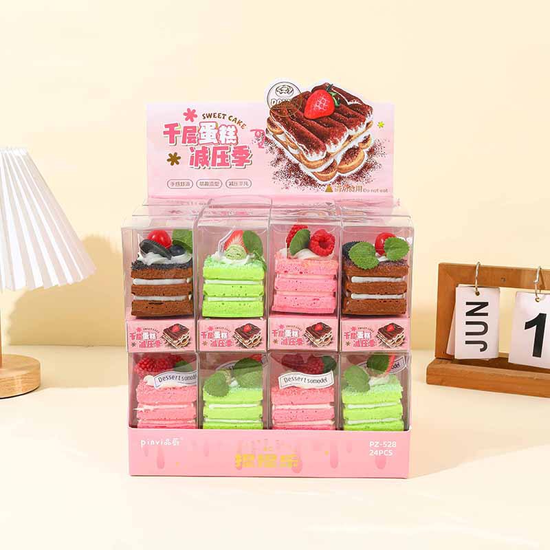 Piinwei creativo de alimentos juegan comida simulada pastel de pan refrigerador de absorción pegatinas de compresión reducida pellizco caja de regalo de música juguetes descomprimidos