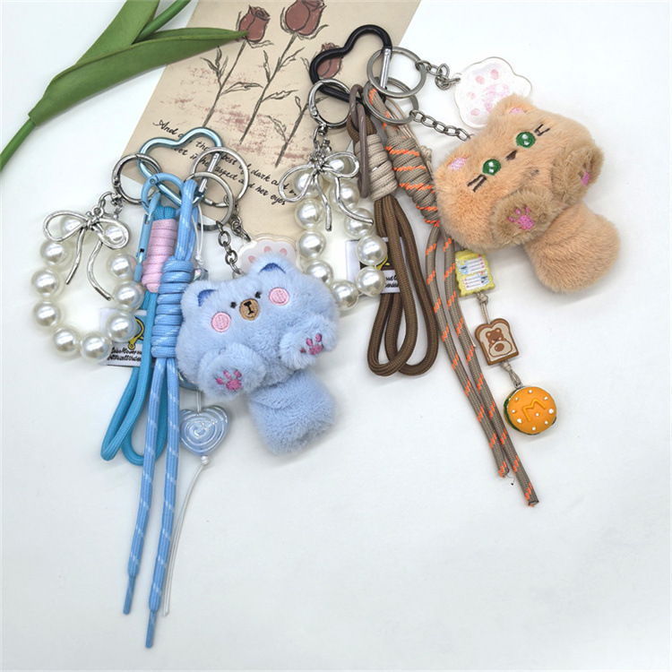 Cute Plush Paw Print Cat Women's Bag Pendant Keychain display picture 4