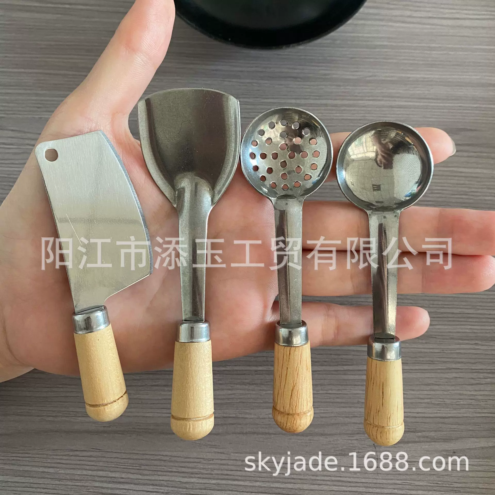 厂家批发真煮迷你厨房小漏勺小刀铲两件套网红微缩食玩铁锅厨具