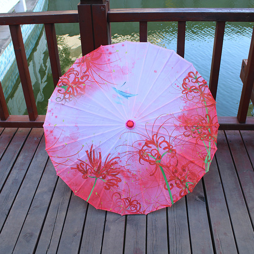 Manufacturer Direct Supply Silk Fabric Printed Umbrella Indoor Outdoor Ceiling Decoration Classical Ancient Style Cheongsam Catwalk Dance Umbrella