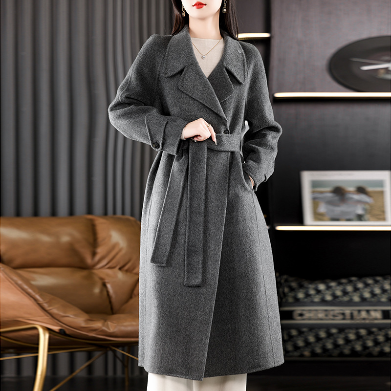 양면 양모 코트 여성의 새로운 연장 수직 칼라 라이트 럭셔리 싱글 브레스트 직장 올 매치 캐주얼 울 코트