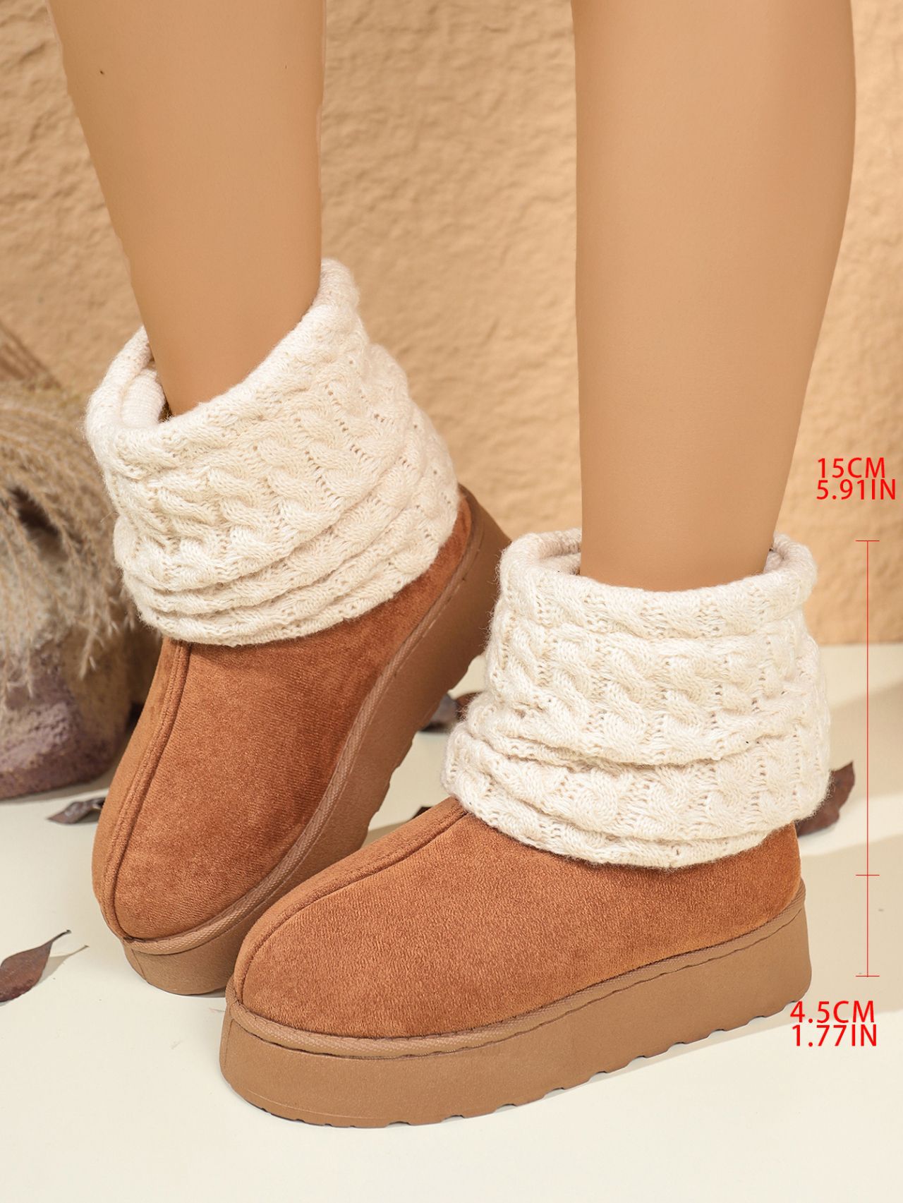Women's Winter Thick Soled Knitted Snow Boots Fleece Lined Warm Slip On Plus Size Cotton Shoes_vogvips.com