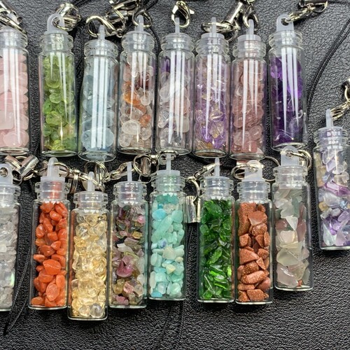 Natural crystal tourmaline diopside aquamarine bag hanging mobile phone hanging wishing bottle pendant gift jewelry pendant
