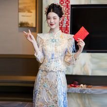 浅色系秀禾服新娘小拖尾婚服新款出阁礼服高端奢华大气婚礼秀和服