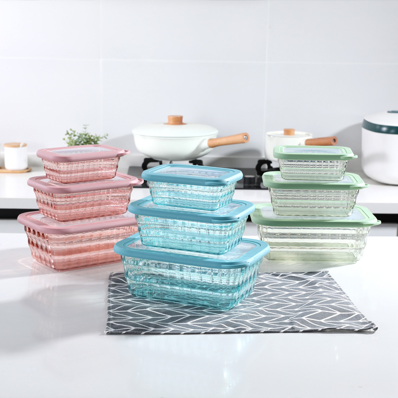 Zhang arco de gran capacidad sellado tazón de fuente de mantenimiento fresco caja de almuerzo de plástico rectangular Estilo nórdico refrigerado fresco caja de almacenamiento de tres piezas conjunto