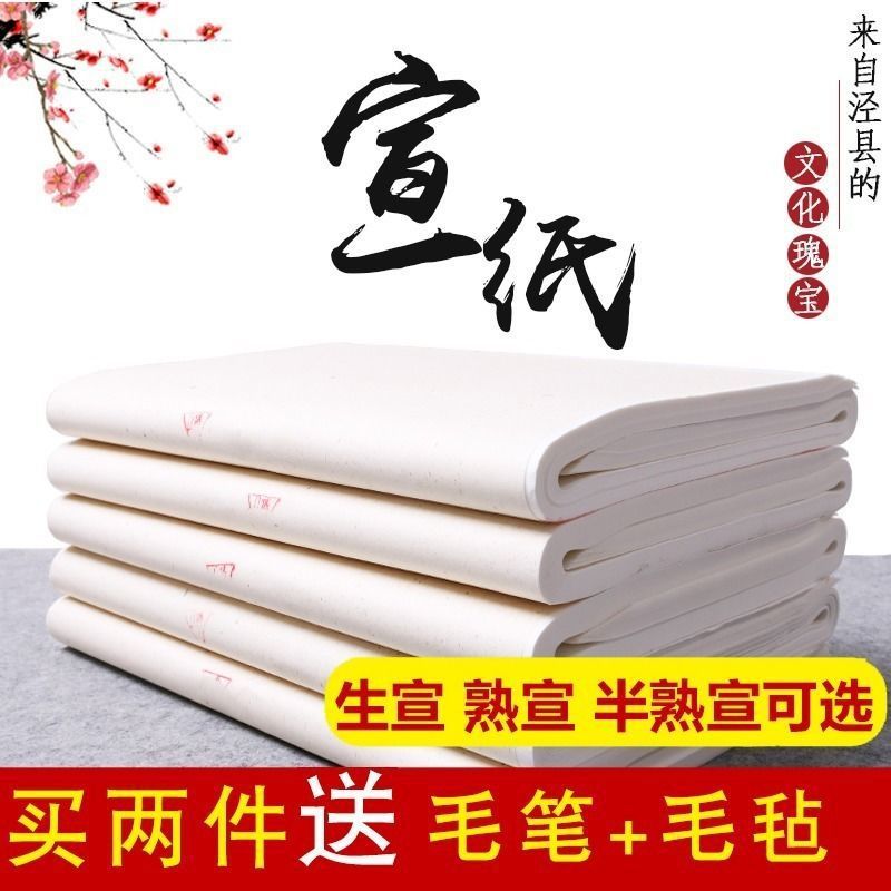 安徽宣纸半生半熟生宣纸国画工笔画熟宣纸初学者书法创作毛笔边纸