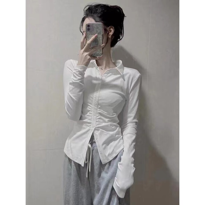 French White Slim-fit Shirt Women's Spring Autumn and Winter New Niche Shirt Inner Base Long-sleeved Top Trendy French White Slim-fit Shirt Women's Spring Autumn and Winter New Niche Shirt Inner Base Long-sleeved Top Trendy