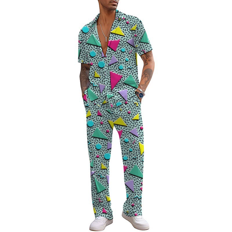 Трансграничная внешняя торговля мужская повседневная мода с короткими рукавами рубашка брюки набор гавайская рубашка 3D цифровой принт