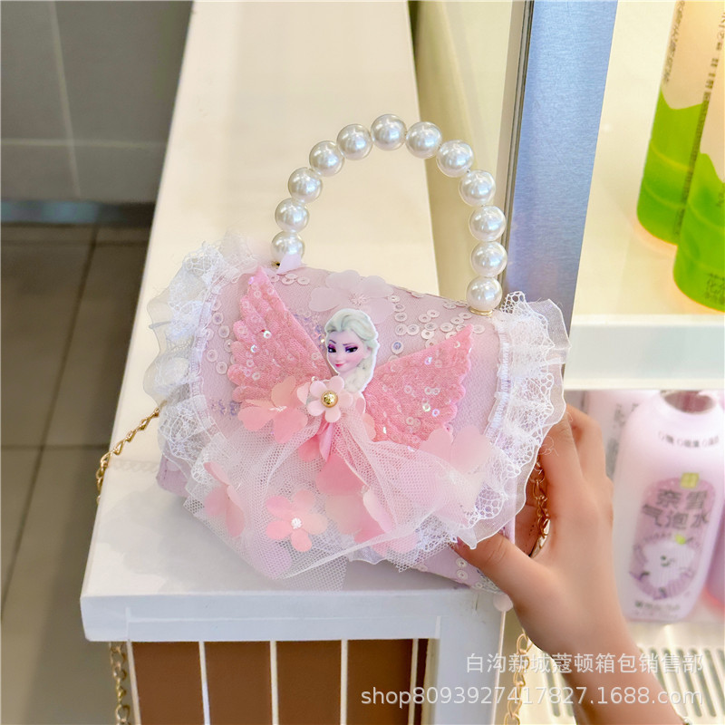 Bolsos infantiles, bolsos de moda princesa de perlas, bolsos de cambio de chicas lindas, bolsos de hombro de encaje