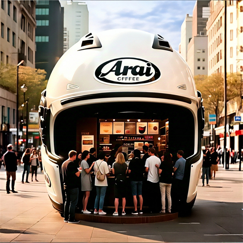 网红烟火气头盔餐车 玻璃钢塑型奶茶咖啡亭 树脂摆件商业街引流车