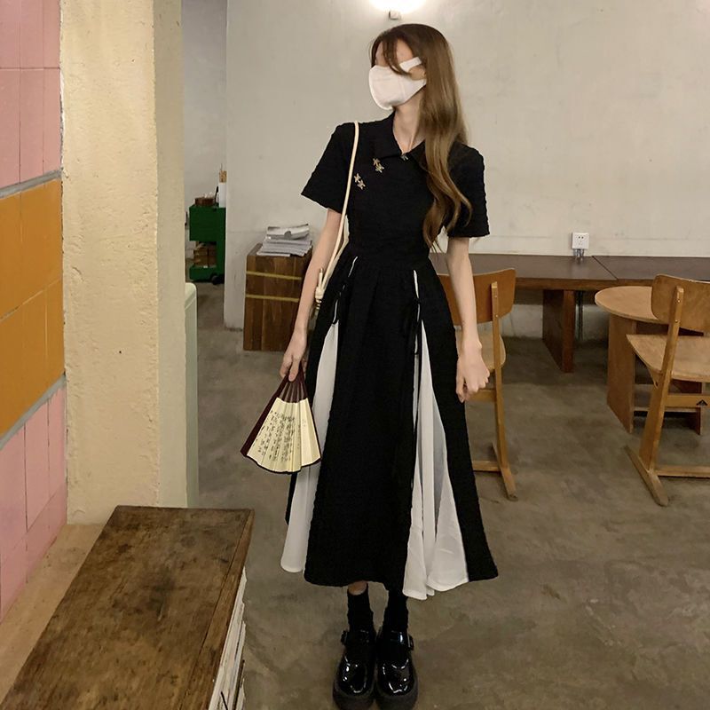 Improved Cheongsam Tea Break French Style Black Dress Small Long Skirt 2025 New Women's Clothing Spring and Summer