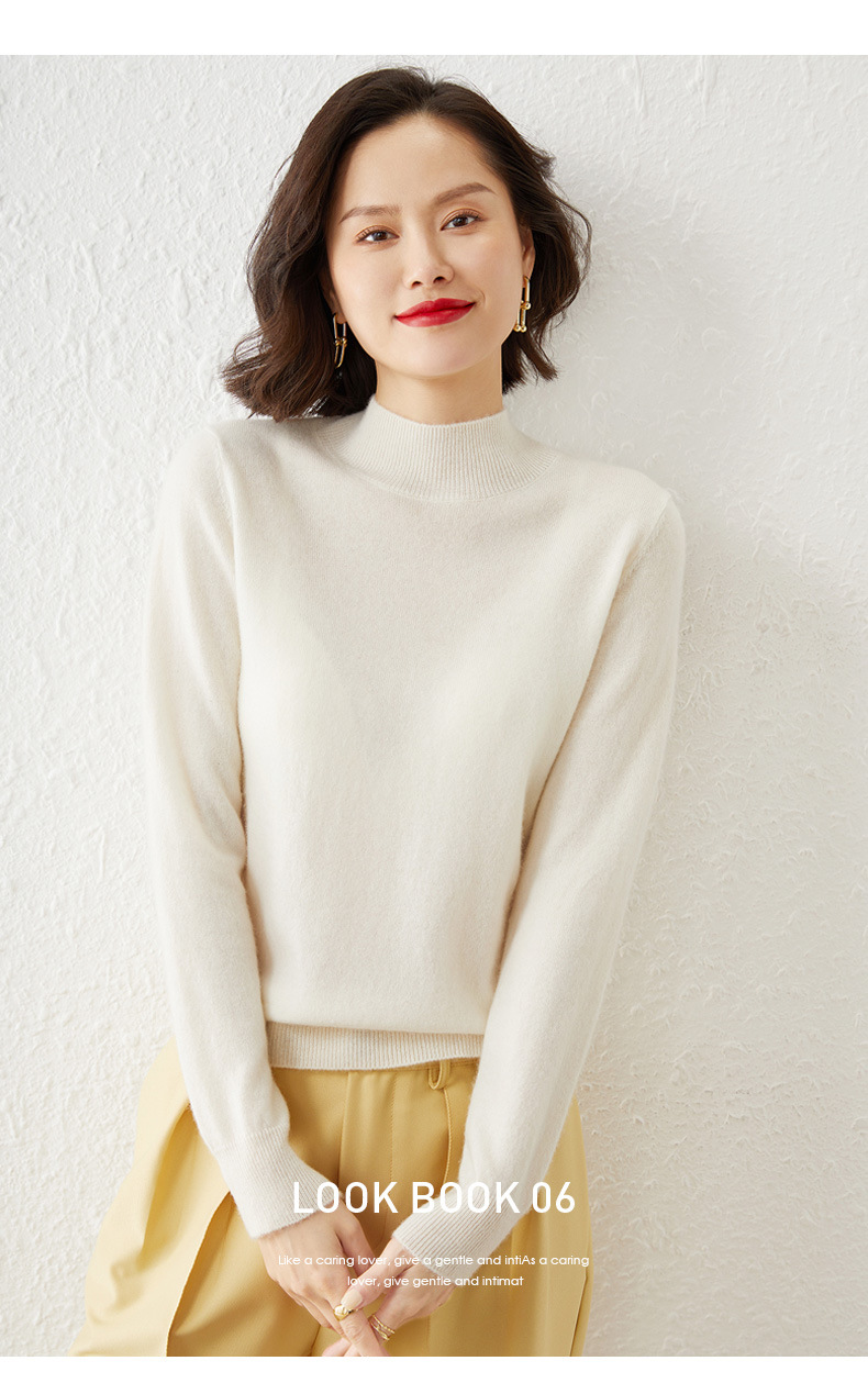 New autumn and winter collection: Semi-high-neck wool sweater, solid color pullover base layer for women, short thickened sweater for women, paired with knitted sweater pic 28