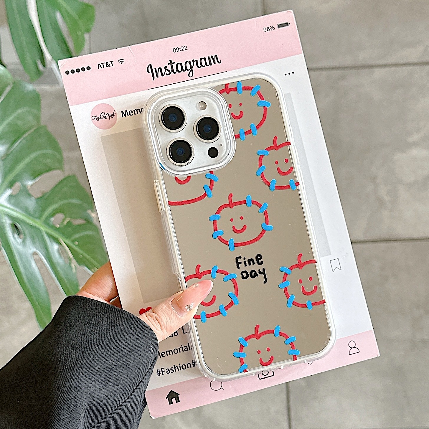 Nuevo espejo azul piel frita manzana roja para iPhone 15Pro funda para teléfono móvil 16ProMax simple 14/13