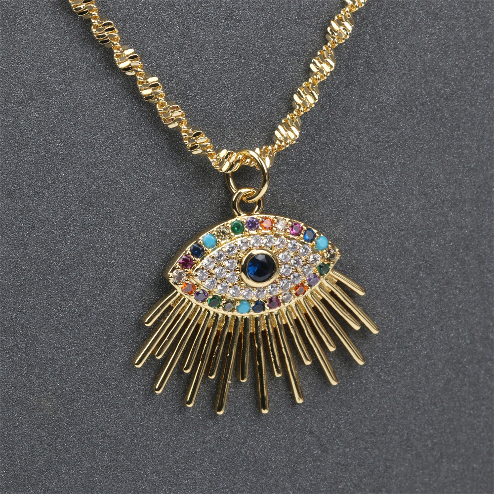 Turkey blue eyes colored diamond pendant copper plated real gold snake bone chain necklace