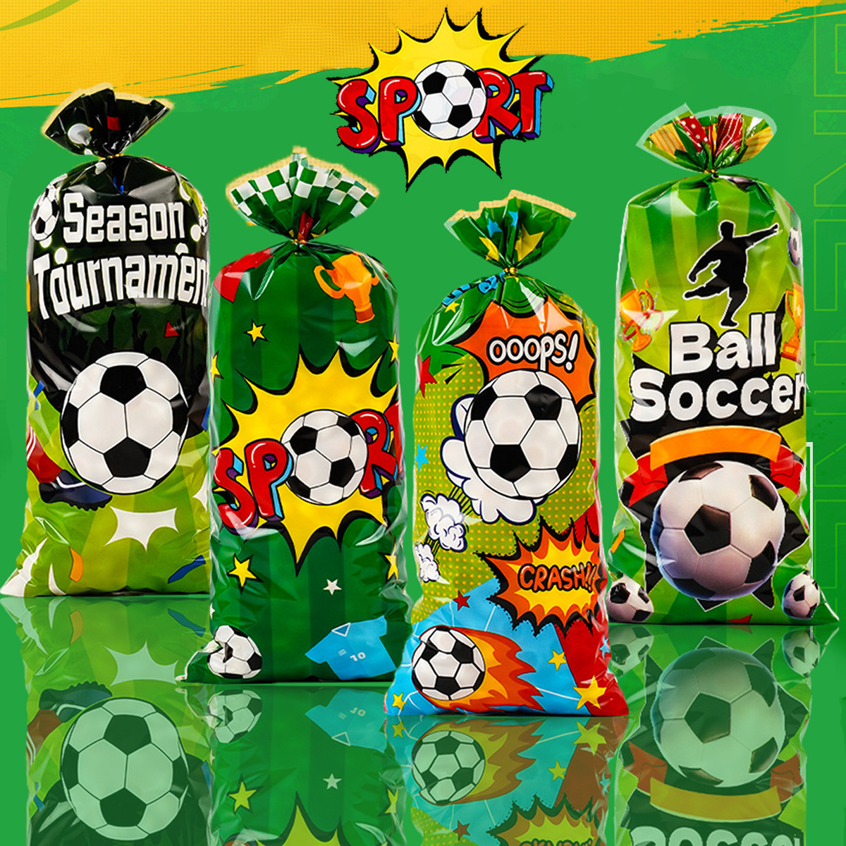 50个混装新款世界杯主题四合一彩色足球系列平口袋糖果饼干扎口袋