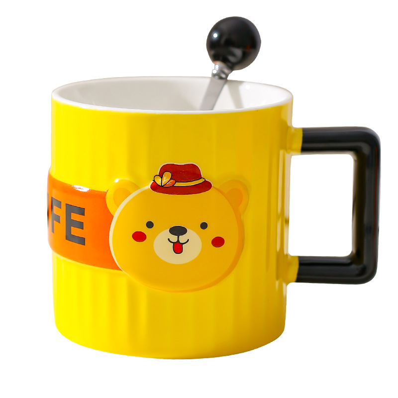 Creativo lindo oso Taza de cerámica pareja taza niños y niñas taza de agua taza de café con cuchara taza de desayuno del hogar