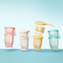 新带叉便携式双层水果杯大容量可沥水密封防漏野餐保鲜沙拉水果杯